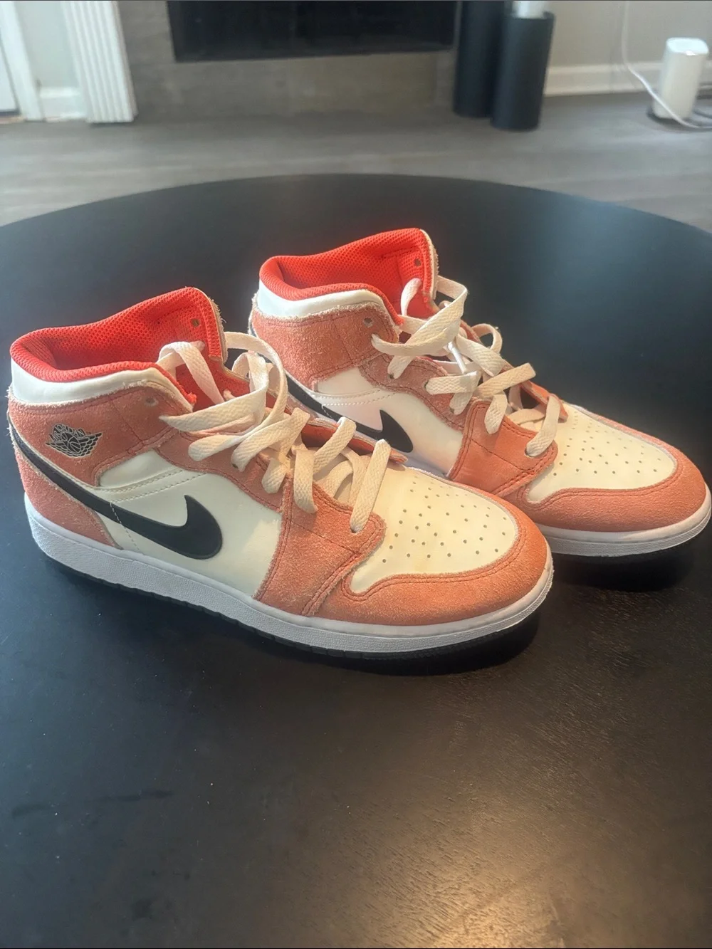 Nike Big Kids Orange, White and Black Mid-Top Sneakers